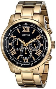 GUESS Men s U0379G4 Stunning Gold-Tone Chronograph Watch with Black Dial