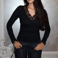 Spring Gothic Women Black Top Casual Fall Women Black Lace Long Sleeve Top Going Out