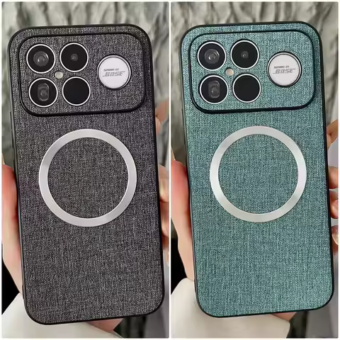 With Magnetic Plain Leather Case For Poco F8 Ultra F8 Pro POCO F7 Ultra F7 X7 Pro Luxury Cloth Wirel
