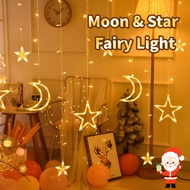 RACQUEL Moon Star Lights Lampu Raya Kelip 8 Modes Christmas Fairy Light Waterproof Christmas Decor