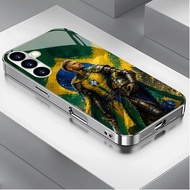 Neymar Luxury Plated Frame Glass Phone Case For Samsung Galaxy S22 S23 S24 S25 Ultra A22 A23 A25 A33