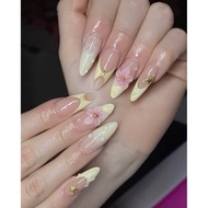 (fast) NAIL BOX Y2K SUMMER BEACH YELLOW PASTEL Y2K FAKE NAILS