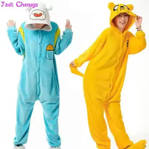 l2025l New Cosplay Kigurumi Adult Finn And Jake Onesies Adventure Costume Yellow Dog Pajamas Animal 