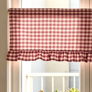 Plaid Ruffle Edge Cafe Curtain Rod Pocket Kitchen Half Short Curtain Room Divider