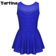 Kids Girls Gymnatics Figure Ice Skating Roller Skating Ballet Dance Leotard Dress Sparkly Rhinestone