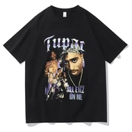 Oversize Tay Hip Hop 2Pac Dạo Phố Áo Thun Cổ Tròn Tay Ngắn Cotton Với TTupac Trang Trí Dành Cho Nam