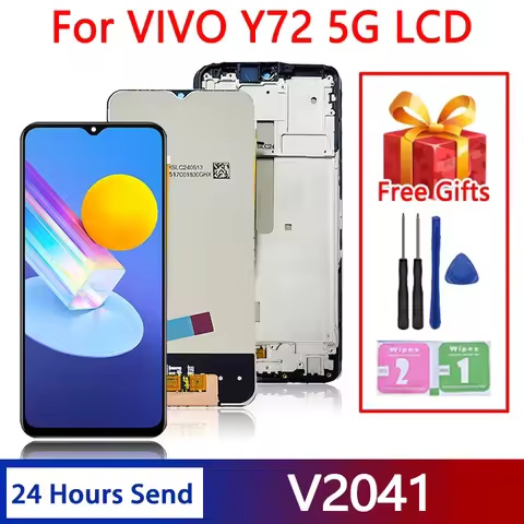 6.58"Screen For Vivo Y72 5G LCD V2041 Display With Frame Touch Screen Digitizer Assembly For vivo y7