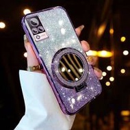 1ชิ้นเคสโทรศัพท์กระจกแต่งหน้าแม่เหล็กไล่ระดับสีแบบมีรูระยิบระยับเคลือบด้วยไฟฟ้า เข้ากันได้กับ iPhone