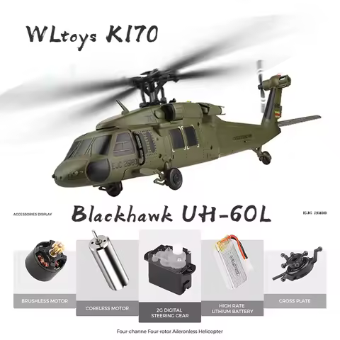 Wltoys Black Hawk Helicopter K170 UH-60L 2.4G 4CH Six-axis Gyroscopic Brushless Motor Military Green