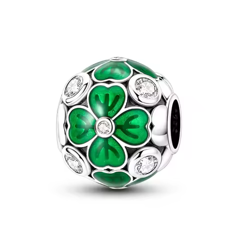 925 Sterling Silver Charms Bead CZ Zircon Four Leaf Clover Dangle Fit Original Bracelet DIY Women Je