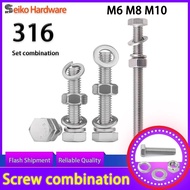 XD2F 316 stainless steel Hexagonal bolt, screw and nut set, extended screw, washer and nut set, M6 M