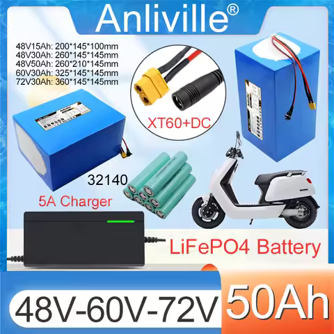 48V/60V/72V 15Ah 30Ah 50Ah 32140 LiFePO4 Battery Pack 3500W Motor With50A BMS For E-scooter Motorcyc