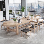 Combination Solid Wood Table and Chairs Nordic Style Reception Solid Wood Long Table Office Meeting 