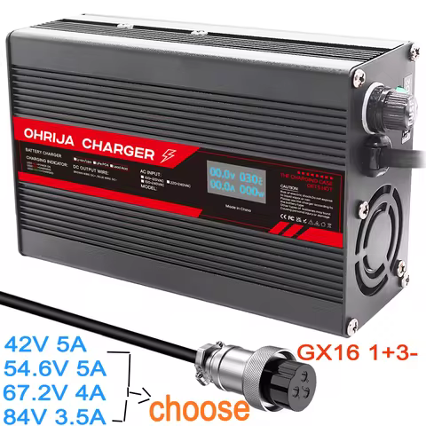 OHRIJA GX 67.2V 48V 4A Lithium Charger 42V 54.6V 5A For 13S 48V Li-ion Battery Charger DC2.5 Connect