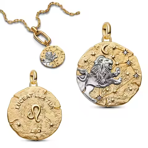 Original 925 Sterling Silver Plate Zodiac Ghost Flower Vintage Relief Coin Dangle Charms Pink Penden