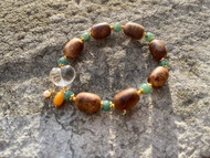 天然綠奇楠沈香珠/沉香珠 翡翠白水晶愛心設計手串手持s