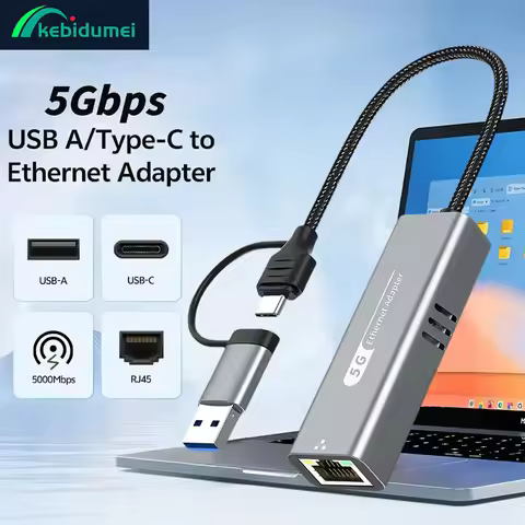 Kebidumei 5Gbps USB 3.2 Type C Ethernet Adapter RTL8157 5000Mbps Network Card Lan Internet Cable Con