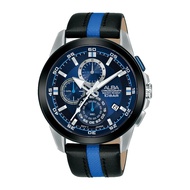 ALBA Active Quartz Chronograph นาฬิกาข้อมือผู้ชาย รุ่น AM3731X1 หน้าปัดสีน้ำเงินขนาด 43 mm สายหนังสีดำคาดน้ำเงิน