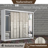 Nafurniture White Anti-Jump Sliding Door Wardrobe / almari baju /   Pintu Cermin [Free Installation 