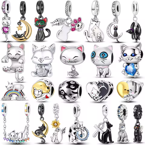 Cat Collection 925 Silver Charms Bead Persian Bell Anderson Multifarious Cats Dangle Fit Bangle Brac