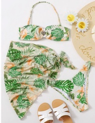 K Swimwear T2115 ชุดว่ายน้ำ ทูพีช บิกินี่ เว้าสูง พร้อมผ้าผูกเอว บิกินี่เซ็ต 3 ชิ้น