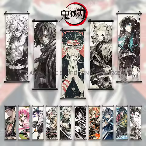 Demon Slayer Hanging Painting Anime Home Decoration Rengoku Kyoujurou Canvas Scrolls Pictures Himeji