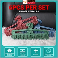 Golden Eagle (6pcs/set) 16” Laundry Hanger w/ 10 Clips Plain Clothes Hanger for Outdoor Hanger Baju