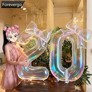 FOREVERGO 40 Inch Transparent Iridescent Number Foil Balloons 0-9 With Bowknot Balloon Kit Birthday 