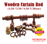 Wooden Curtain Rod (4.5ft / 5.5ft / 6.5ft x 28mm)