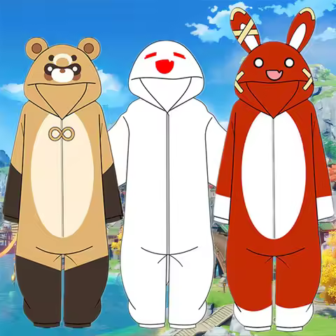 Game Impact Abyss Mage Hu Tao Guoba Amber Morax Kigurumi Pajamas Winter Flannel Adult Anime Hallowee