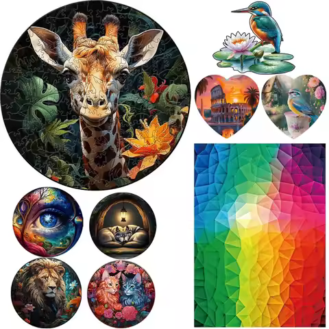 Giraffe Bird Scenery Wooden Puzzle Unique Shape Animal Jigsaws Brain Twister Toys Unique Shape DIY I