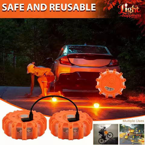 USB Rechargeable Warning Light LED Road Flares Roadside Safety Beacon Disc Flashing Magnetic Beacon