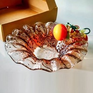 棕色復古海棠花玻璃盤 文創玻璃 窯燒玻璃 海棠花玻璃 老屋 禮品