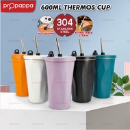 Propappa - 600ML Thermos Coffee Mug Retractable Straw 304 Stainless Steel Tumbler Keep Hot&Cold Drin