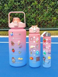 1入組2L或者750ml或者300毫升大容量粉色漸變PC水瓶,運動和健身便攜吸管杯,適用於家庭和旅行戶外使用