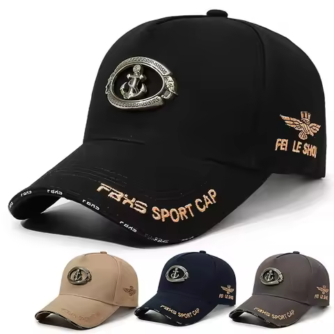 Men Women Fashion Baseball Cap with Metal Anchor Emblem, Adjustable Strap, Casual Outdoor Sports Hat