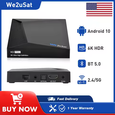 We2uSat K3 Pro 6K HDR Android Q (10.0) TV Box H.264/H.265 10bit Build in WiFi-6 2.4GHz/5GHz+BT 5.0,4