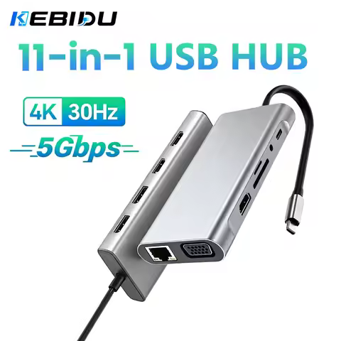 KEBIDUMEI USB C HUB 11-in-1 Docking Station USB 3.0 Adapter Type C to HDMI VGA PD RJ45 1000M Network
