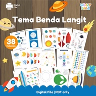 WUFFYLAND PDF DIGITAL FILE Worksheet Tema Benda Langit 38 Halaman Berisi Aktivitas Mewarna Mencocokk