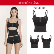 SISTERS black 2-strap crop top cut-out chest shirt, body-hugging corset shape with stainless steel l