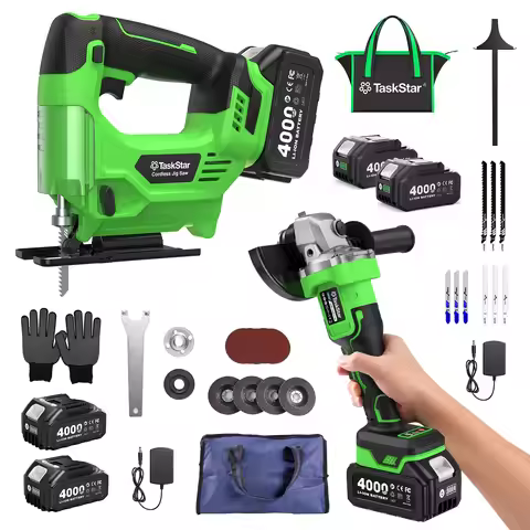 Taskstar Cordless Jig Saw Tool & Electric Brushless Angle Grinder Polishing Cutting Machine 9 Blades