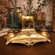 法國製錫合金小鹿或小羊墨水盒置筆盤