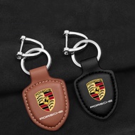 New Leather Car Keychain Emblem Key Decoration Ring For Porsche Panamera 911 918 Cayman Boxster 919 