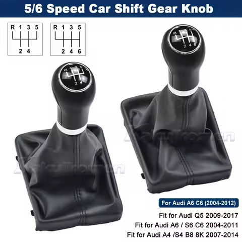 Manual 5 6 Speed Car Gear Shift Knob Shifter Lever With Leather For Audi A6 A4 S4 B8 8K A5 8T 8F Q5 