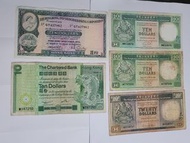 香港匯豐及渣打銀行共5張銀紙，分別匯豐1972，1989，1992拾圓，1988弍拾及渣打1980拾圓，流通品相，品相如圖，掛號費加$20