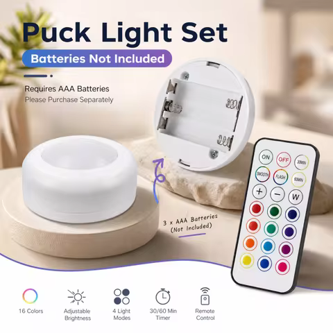 Puck Lights For Bambu Lab KC007 Remote RGBW DIY Hardware Adjustable 16 Colors Round LED Lamp Kit wit