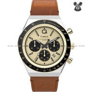 TIMEX TW2W64400 Men's Analog Watch Q Timex Chronograph Black Accents Quartz 40mm Brown Leather Strap