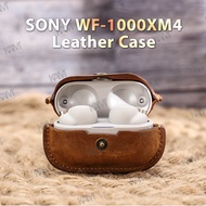 Kam For Sony Wf-1000xm4 Wireless Headphones Vintage Leather Case Crazy Horse Leather Headphone Case Luxury Headphone Case Shockproof Full Protection
