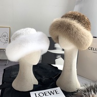 Autumn Winter Hat Fisherman Hat Fox Fur Fashion Women Warm Mink Fur Hat Winter Mink Fur Bucket Hat M