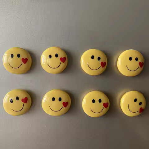 8pcs joyful Face Fridge Magnets Set with Red Hearts - Cute & Decorative Oval Plastic Magnets for Ref
